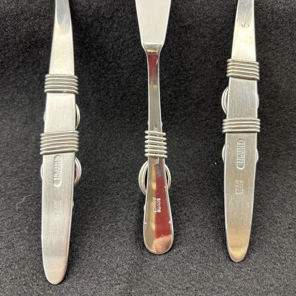 Handcrafted SS Salad Set And Butter Knife South Africa Purple Cabochon Stones